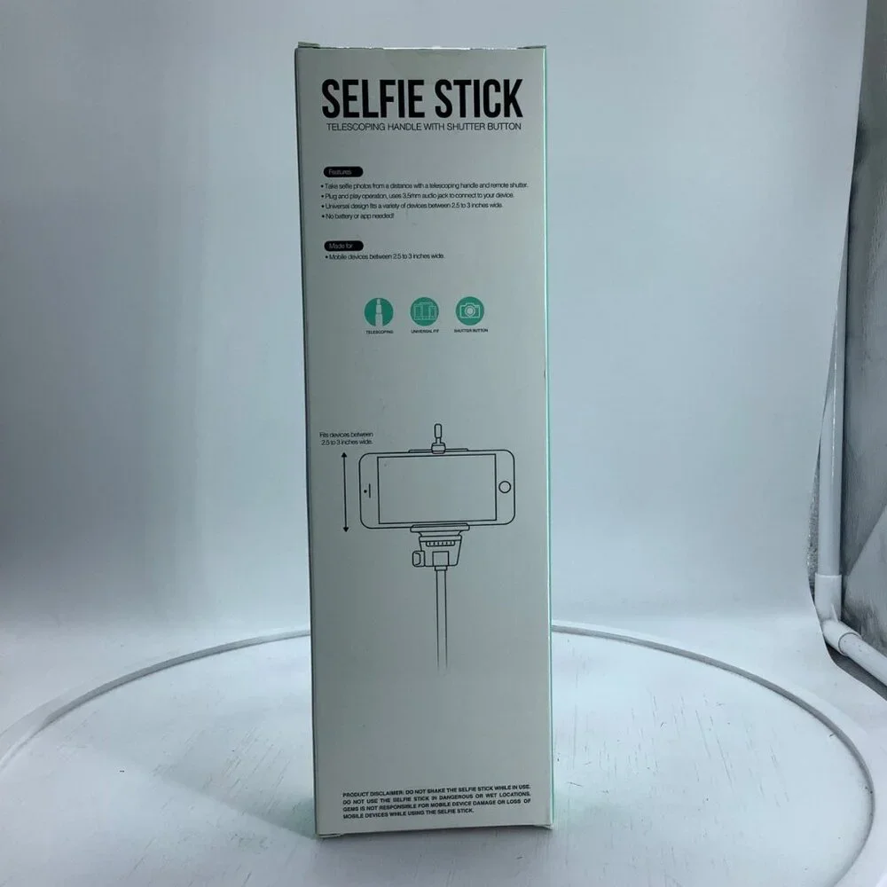 GEMS+ Selfie Stick Telescoping Handle Shutter Button Turquoise Blue Green NEW - Picture 2 of 6